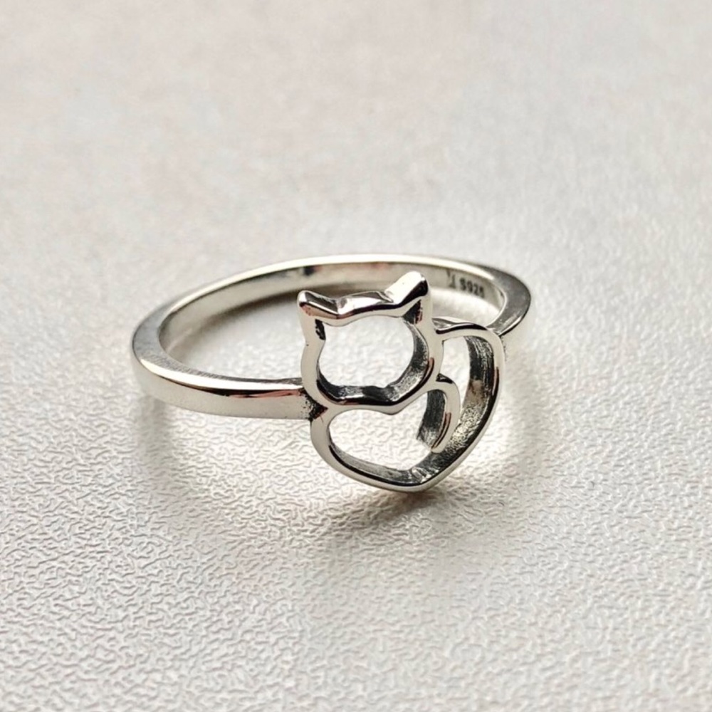 S925 Naughty Cat & Heart Ring